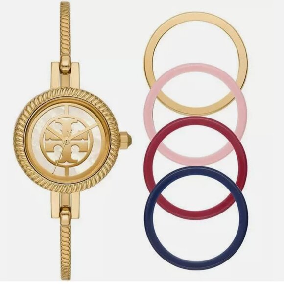 NIB TORY BURCH REVA BANGLE WATCH GIFT SET TBW4029 $279 GOLD TONE MULTICOLOR - Picture 1 of 10